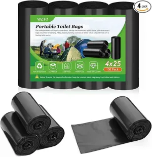 100 Portable Camping Toilet Bags,8 Gallon Super Thick Camping Toilet Bags Biodegradable Porta Potty Bags Leak-Proof Trash Bags for Adults Outdoor Boating Travel