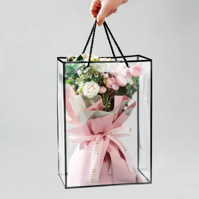 10pcs Clear Bouquet Gift Bags with Border