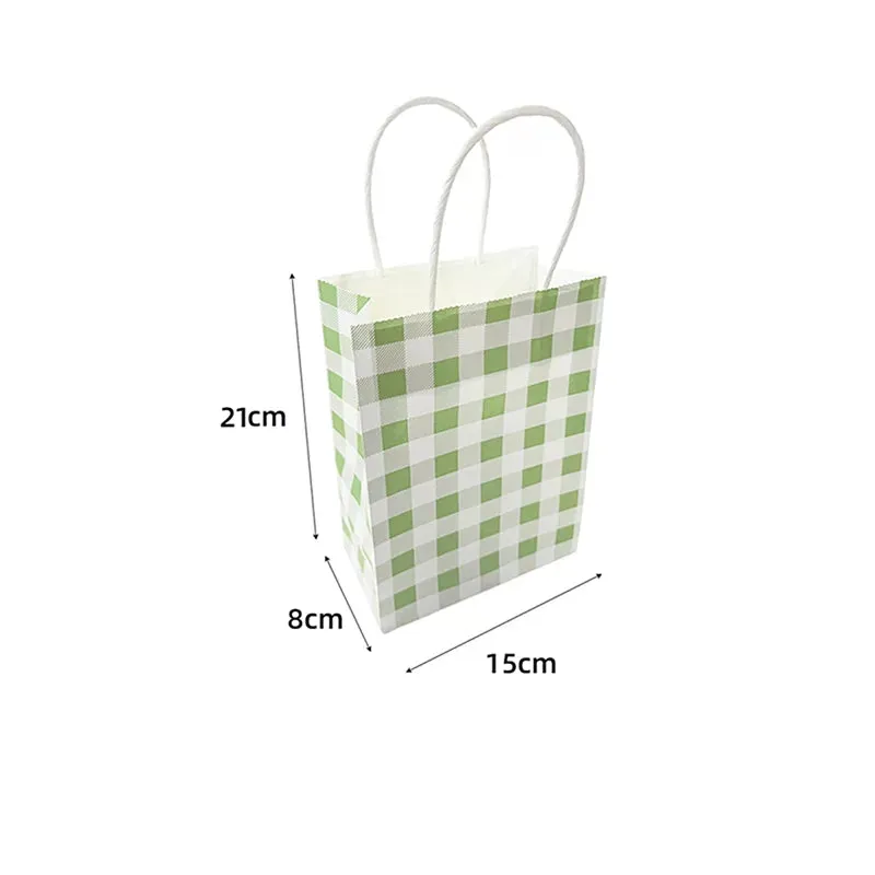 10pcs Light Green Gingham Paper Gift Bags