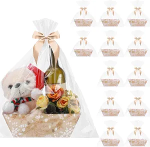 12Pack Christmas Baskets for Gifts Empty Christmas Baskets with Bags Bows Ribbons Bulk DIY Gift Basket Box Trays with Handles for Xmas Holiday Birthday Party Favors(Pine)