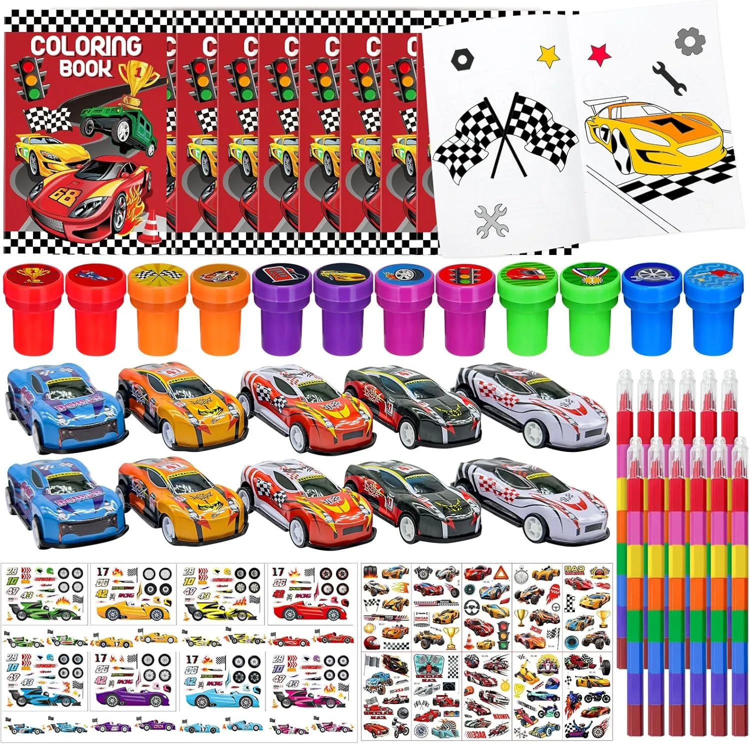 144 Pcs Race Car Coloring Book Bulk,Checkered Flags Racing Party Favors Goodie Bags Fillers, Let's Go Racing Birthday Party Supplies Classroom Reward Prizes Pinata Gift for Race Fans(Race)
