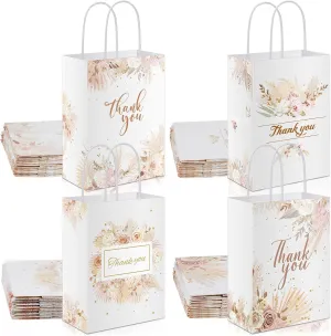 16 Pieces Boho Gift Bags Floral Design Thank You Bags Flower Small Paper Bags with Handles Boho Favor Bags for Business Shopping Boutique Clothing Wedding Gifts Favors