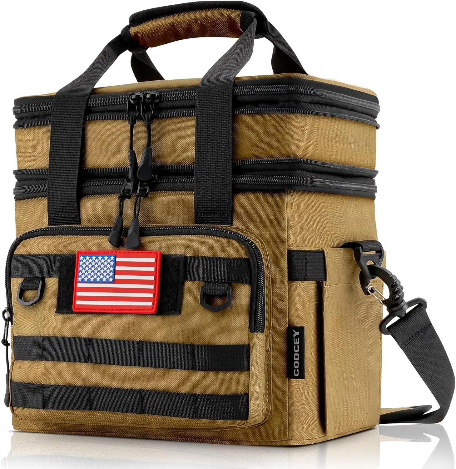 19L Tactical Lunch Box for Men Heavy Duty Insulated Lunch Bags for Adults Expandable Double Deck Leakproof Large Lunch Bag Cooler for Work Picnic Travel(Khaki)