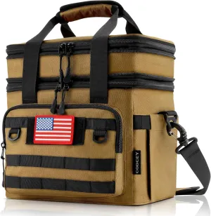 19L Tactical Lunch Box for Men Heavy Duty Insulated Lunch Bags for Adults Expandable Double Deck Leakproof Large Lunch Bag Cooler for Work Picnic Travel(Khaki)