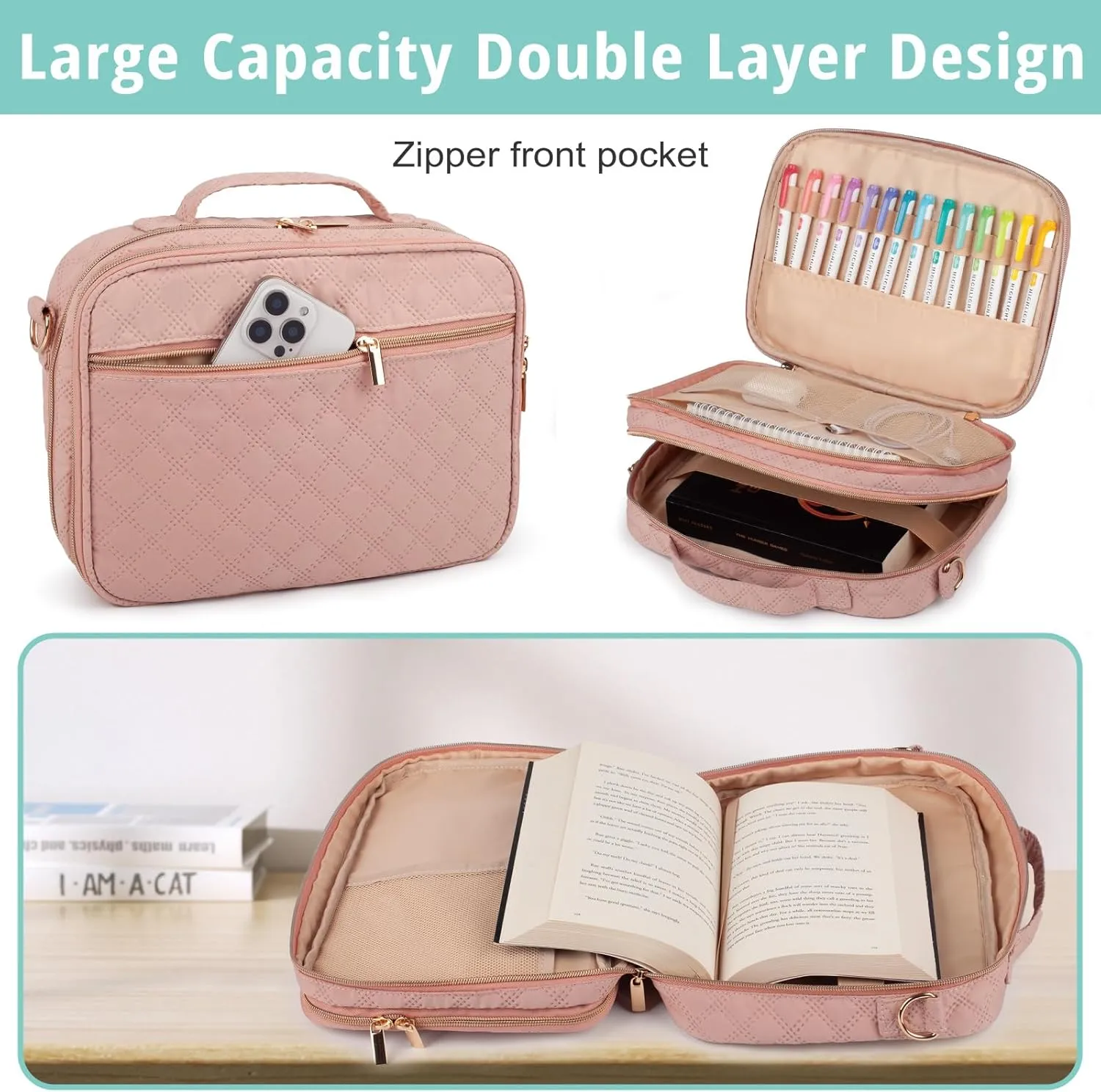 2 Compartment Bible Cover for Women,Large Bible Case with Handles Shoulder Strap,Carrying Bible Bag Scripture Case Church Bag Bible Protective with Pocket
