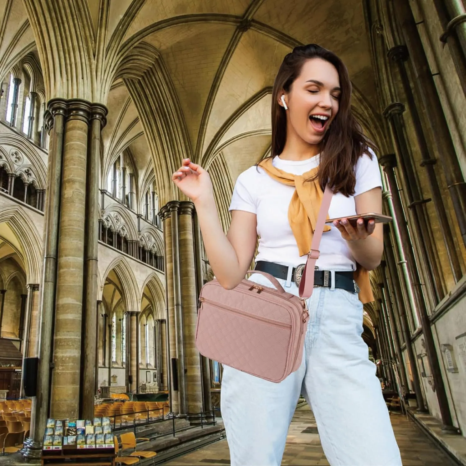 2 Compartment Bible Cover for Women,Large Bible Case with Handles Shoulder Strap,Carrying Bible Bag Scripture Case Church Bag Bible Protective with Pocket