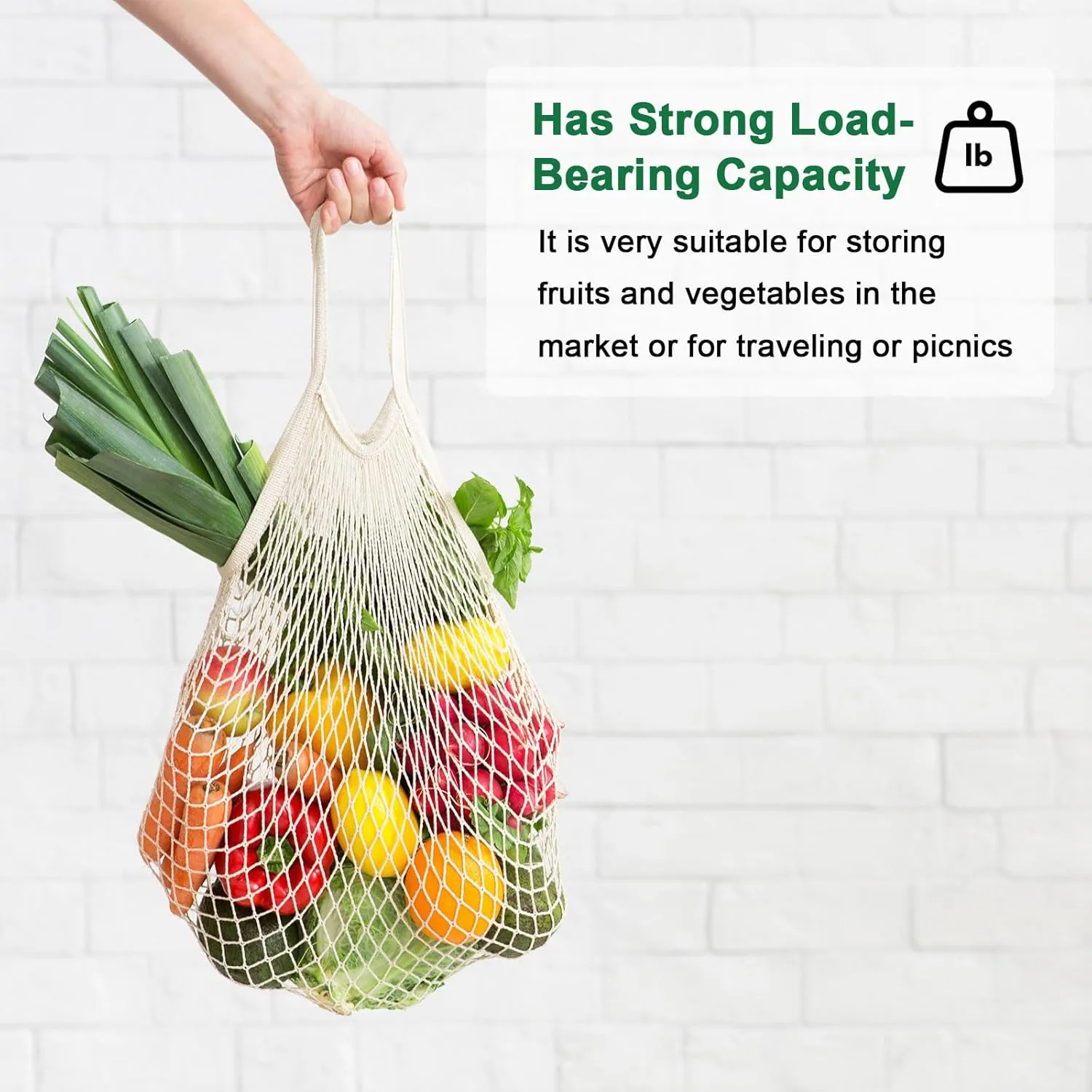 2-Pack Cotton Mesh Bag, Reusable Washable Mesh Net String Grocery Bags, Reusable Produce Bags with Handle, Net Tote Bag for Fruits Shopping [Gray, Pink Brown, Long Handle]