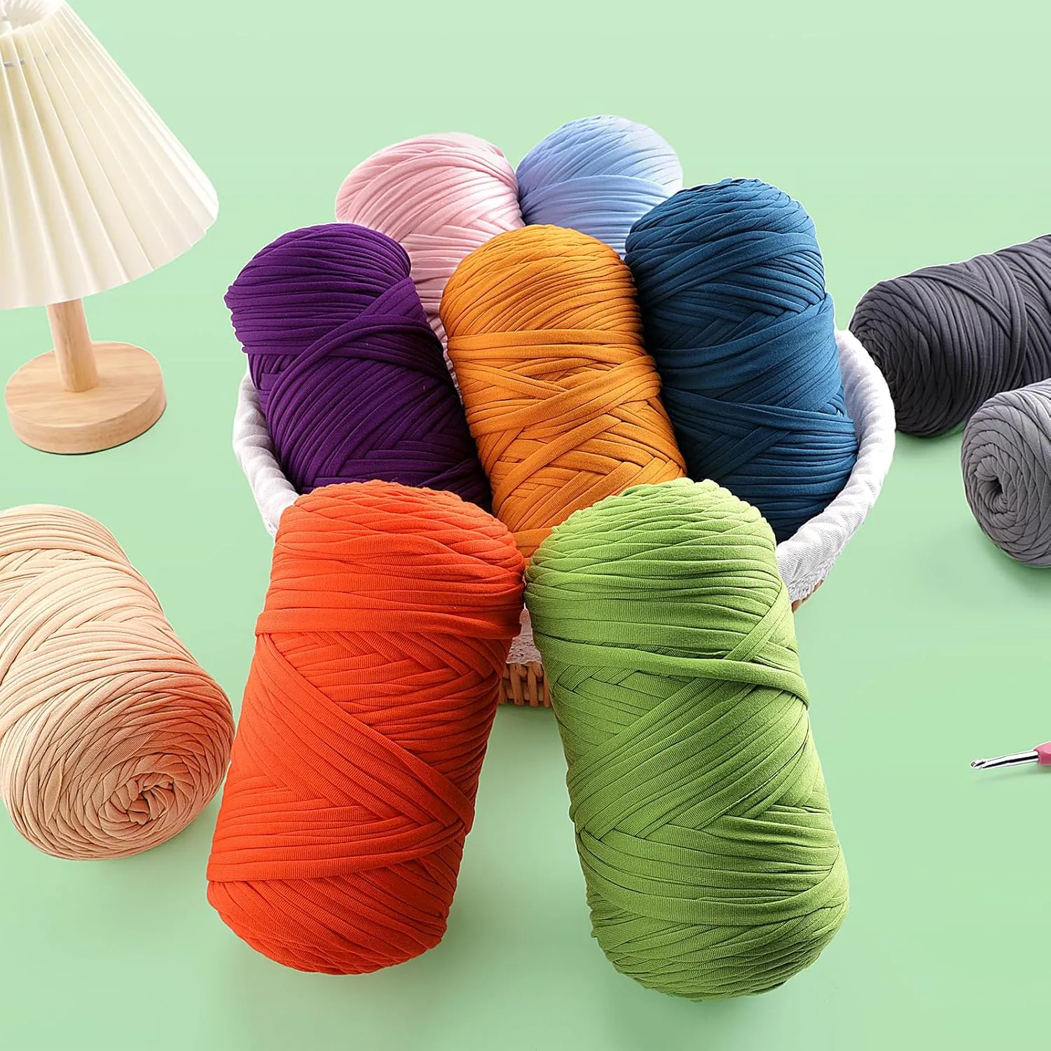 2 Pack Tshirt Yarn for Crochet - 800 g/260 yds T Shirt Yarn for Crocheting Bags/Baskets/Home Decor - Soft Elastic Fabric T-Shirt Yarn with 1 Crochet Hook (2, Khaki)