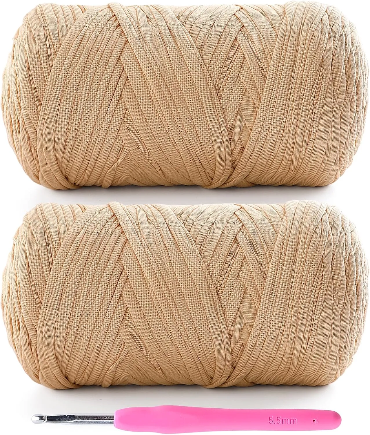 2 Pack Tshirt Yarn for Crochet - 800 g/260 yds T Shirt Yarn for Crocheting Bags/Baskets/Home Decor - Soft Elastic Fabric T-Shirt Yarn with 1 Crochet Hook (2, Khaki)