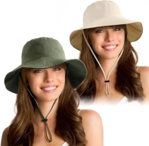 2 Pack Waterproof Sun Hats for Women Men UV Protection Packable Brimmed Floppy Rain Hat Lightweight Bucket Hats for Outdoor