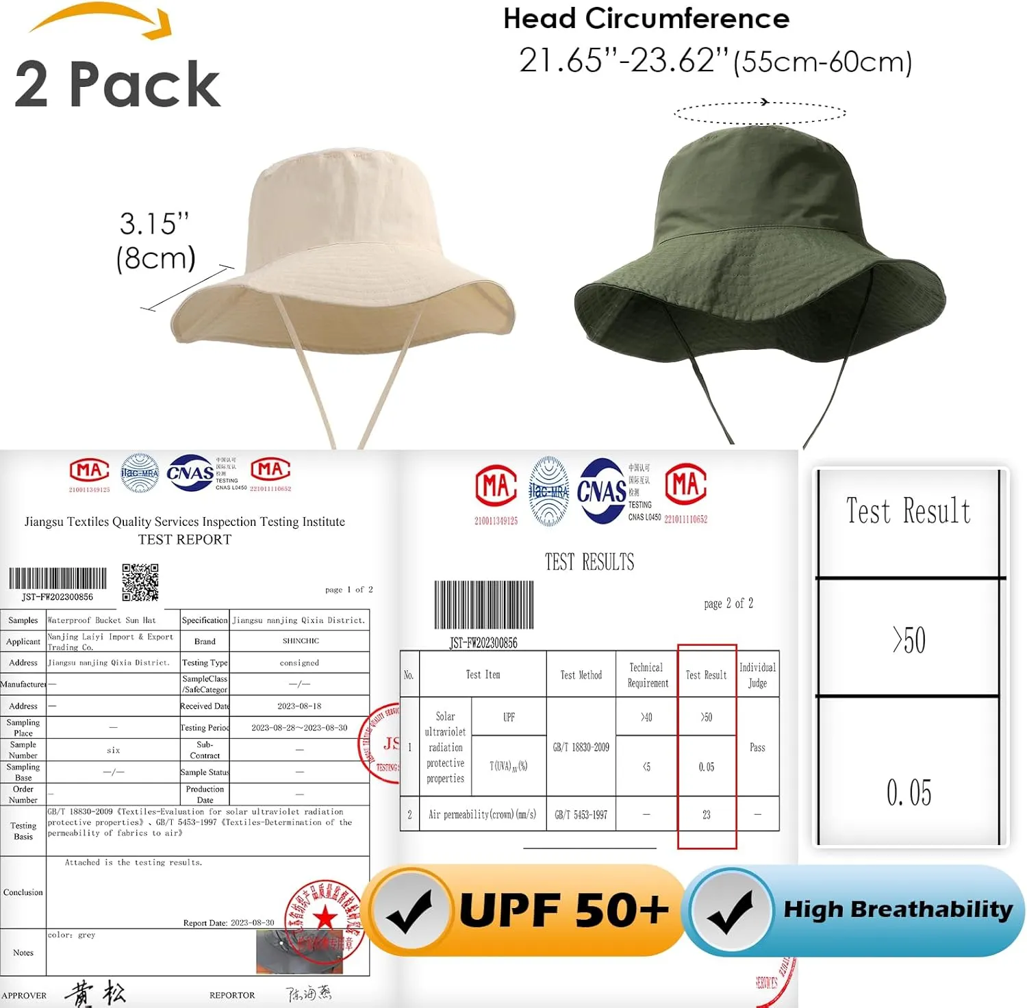 2 Pack Waterproof Sun Hats for Women Men UV Protection Packable Brimmed Floppy Rain Hat Lightweight Bucket Hats for Outdoor