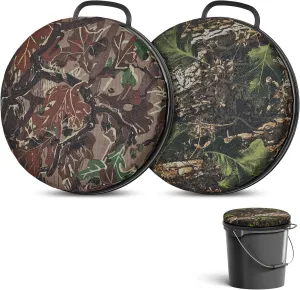 2 Pcs 5 Gallon Bucket Swivel Lid Camo Seat Cushion Camouflage Ice Fishing Bucket Seat for Hunting Fishing Gardening Camping