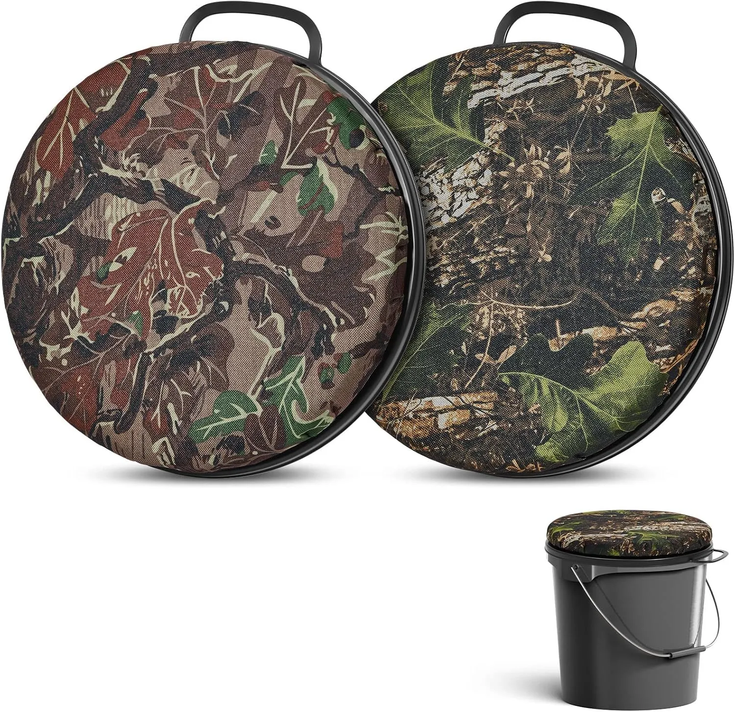 2 Pcs 5 Gallon Bucket Swivel Lid Camo Seat Cushion Camouflage Ice Fishing Bucket Seat for Hunting Fishing Gardening Camping
