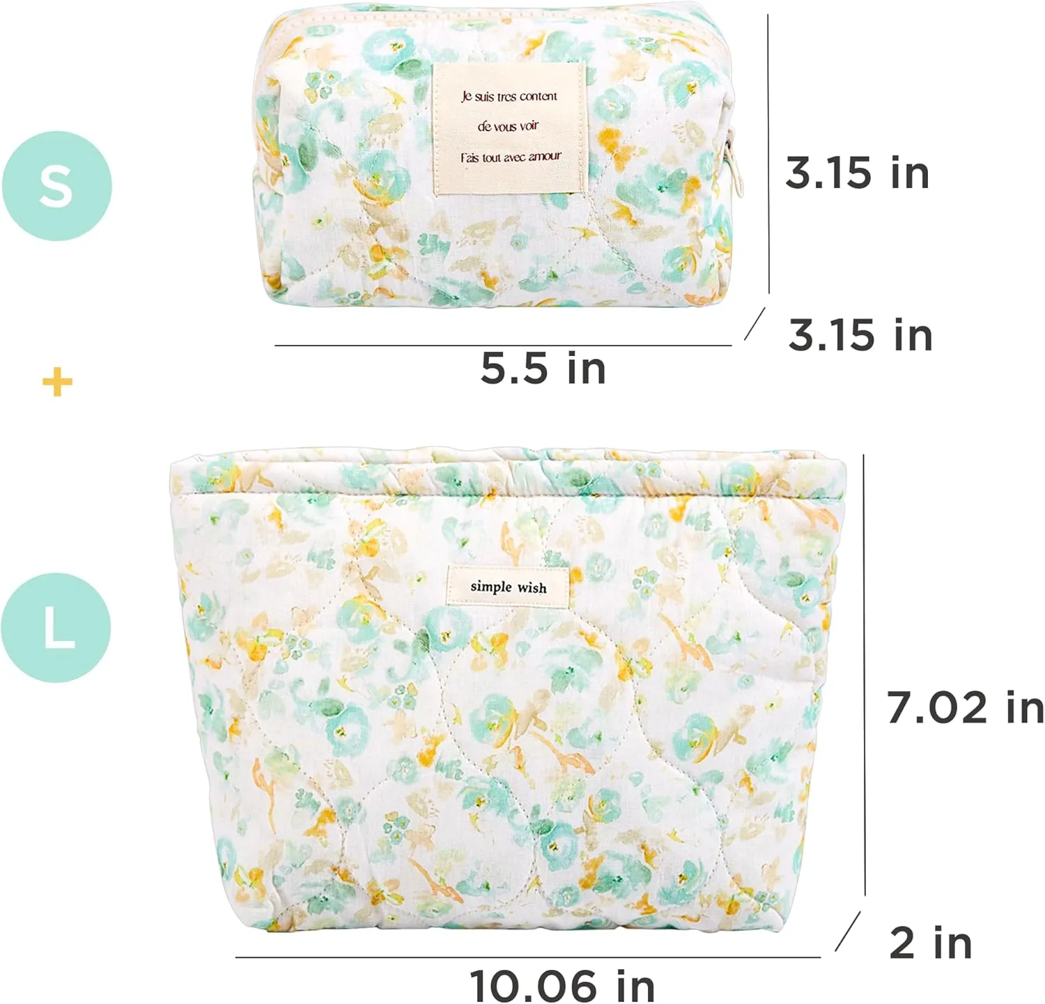 2 Pcs Floral Makeup Bag Large Travel Cotton Quilted Cosmetic Makeup Bag Organizer, Cute Coquette Aesthetic Zipper Portable Pouch Purse Storage Toiletry Bag for Women Girls accessories