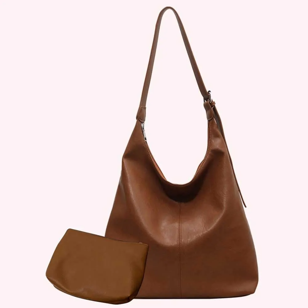 2 Pcs Women PU Crossbody Bag Underarm Bag Stylish Large Capacity Shoulder Bag Fashion Work Tote Bag with Adjustabl