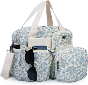 2 PCS/Set Small Cute Floral Quilted Tote Bag with Multi-Pockets for Women, Crossbody Shoulder Everyday Handbags
