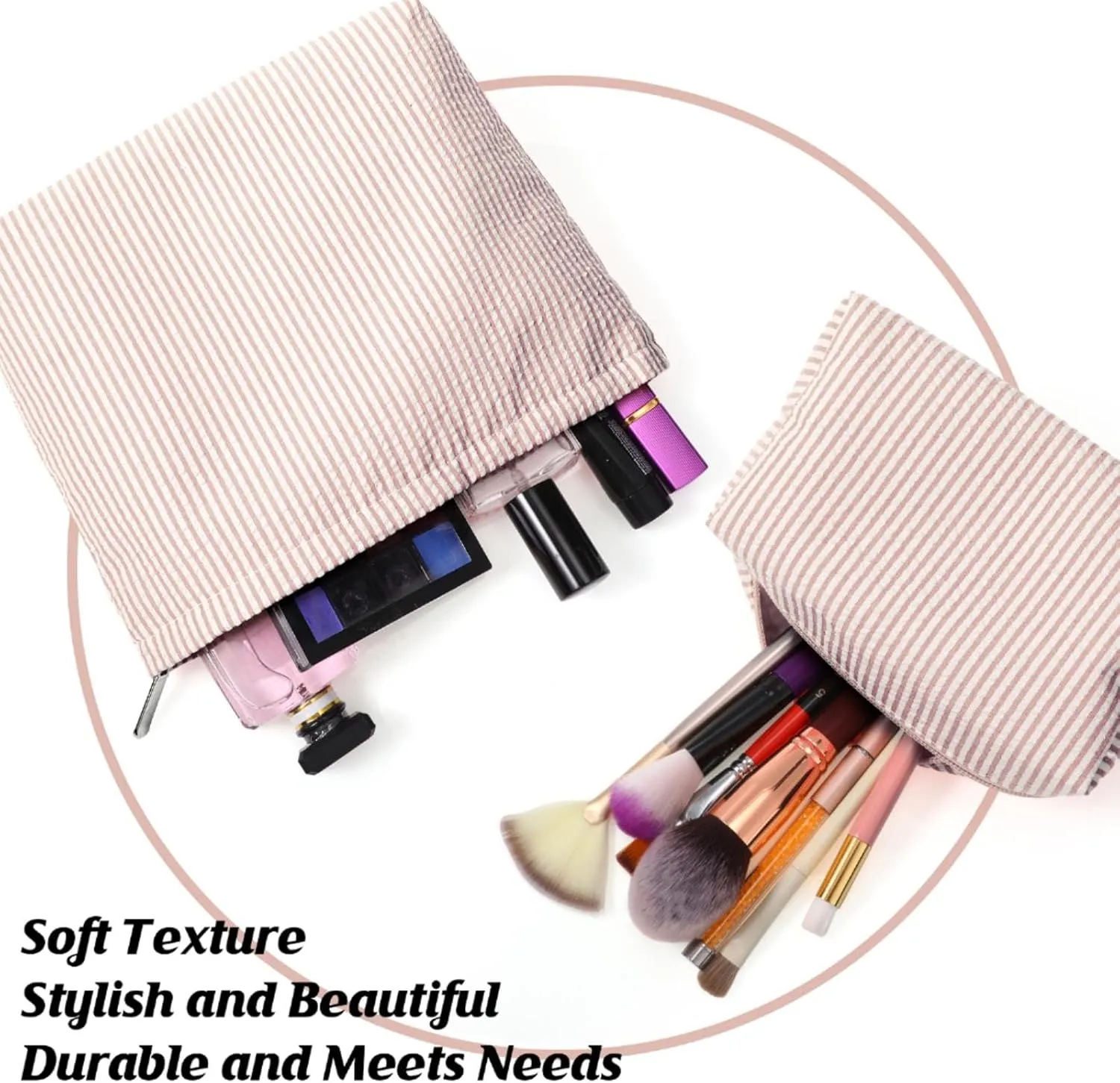 2 Pieces Makeup Bag Set Cute Cosmetic Pouch for Women Travel Toiletry Bag Preppy Small Makeup Purse Pouch Aesthetic Skincare Brushes Storage Organizer for Women(Khaki)