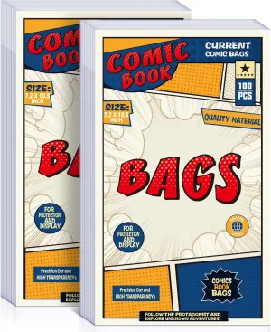200 Count Comic Book Bags, Current Size Comic Bags 7.2 X 10.5 inch Transparent Acid-Free and Reusable Comic Book Sleeves for Regular Comics
