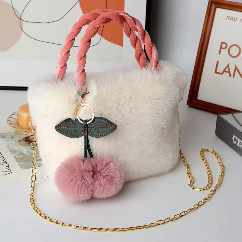 2022 New Women's Plush Shoulder Bag Stylish Fluffy Cross-body Wallet with Cute Plush Pendant Cute Soft Wallet