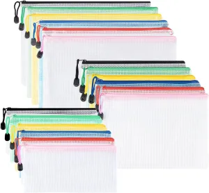 21Pcs Mesh Zipper Pouch Bags,A4/A5/A6 Plastic Wallets File Bags,Waterproof Mesh Zipper Pouch Document Bag,Thicken Document Wallets with Zipper,6 Colors Zip Lock Bags for School,Home,Office and Travel