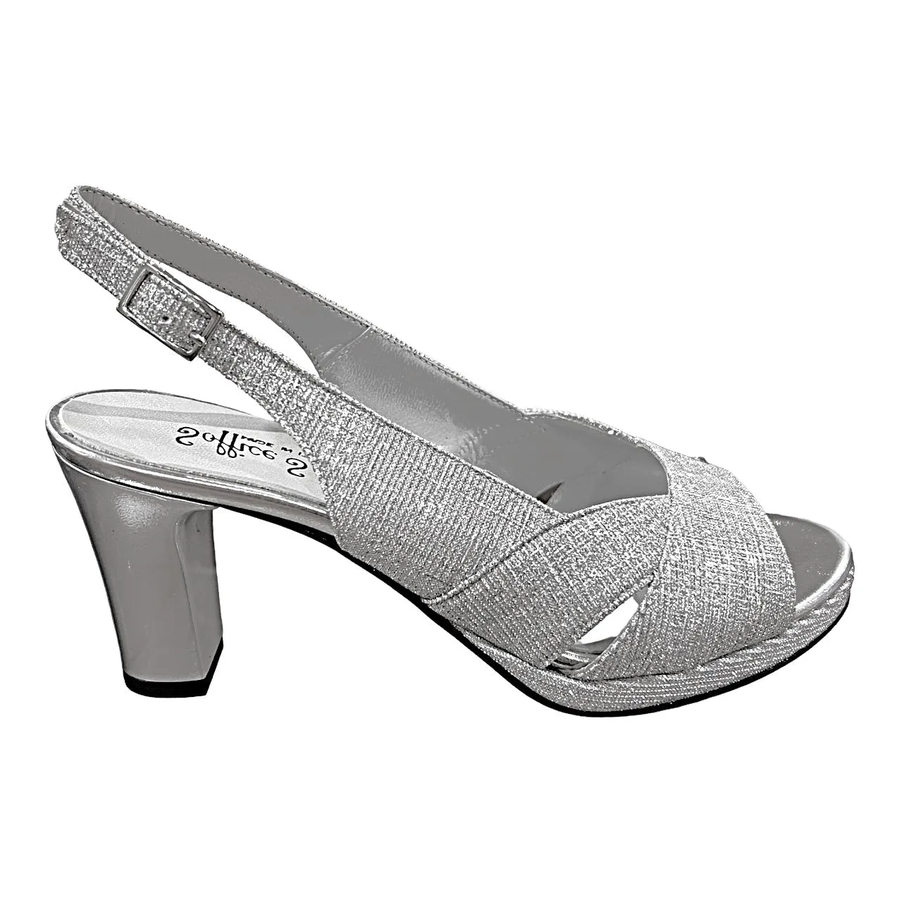 23662 Navy Leather Glitter Mesh Mid Heels