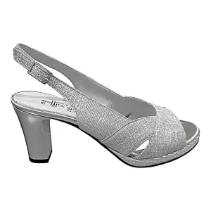 23662 Silver Leather Glitter Mesh Mid Heels
