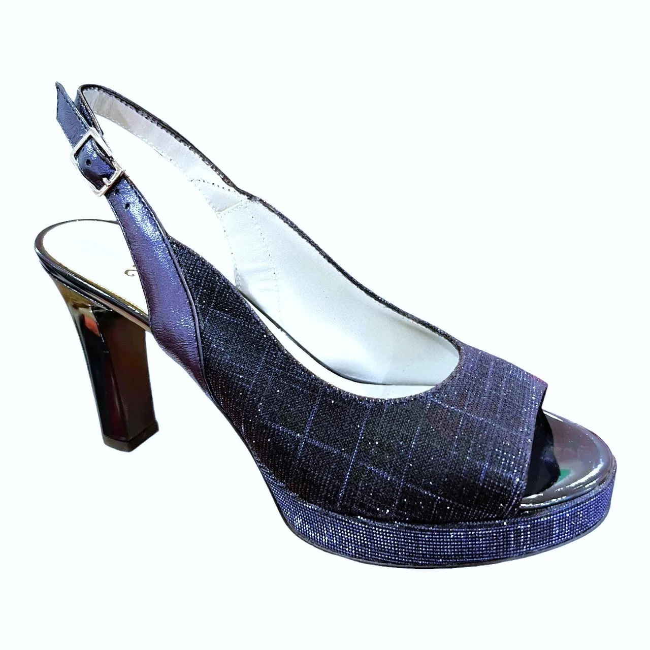 23670 Navy Leather & Glitter Mesh High Heels
