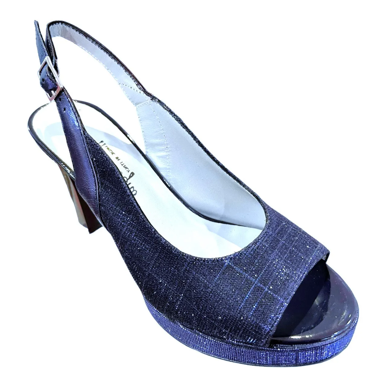 23670 Navy Leather & Glitter Mesh High Heels