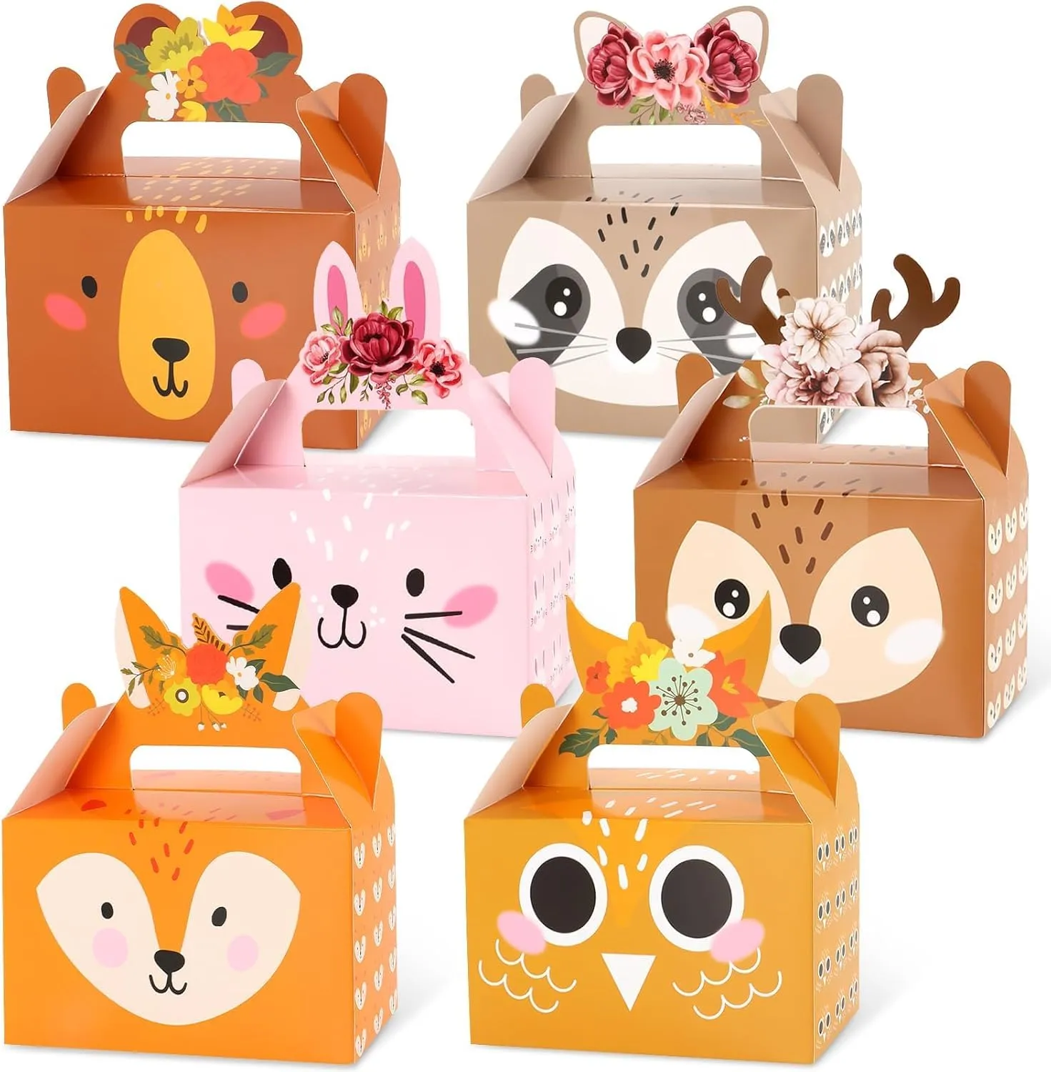 24 Pack Woodland Animals Party Favors Boxes - Forest Theme Goodie Bags for Kids, Perfect for Baby Shower, Woodland Birthday Party Decorations & Supplies, 6x3x3.5 Inches