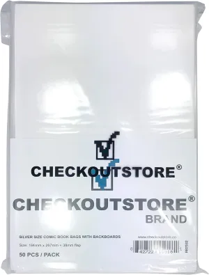(250) CheckOutStore Crystal Clear Comic Book Resealable Bags with Backing Boards (Silver Age - White)