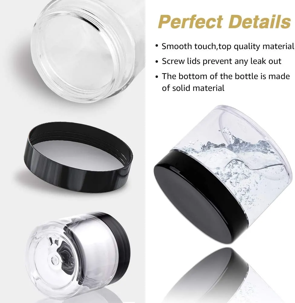 2oz Plastic Jars Round Cosmetic Containers with Lids | 20 Gram Clear Small Sample Containers (Set of 48) for Cream, Body Butter, Eye Shadow, Rhinestone, Lip Scrub, Travel - Labels & Spatulas