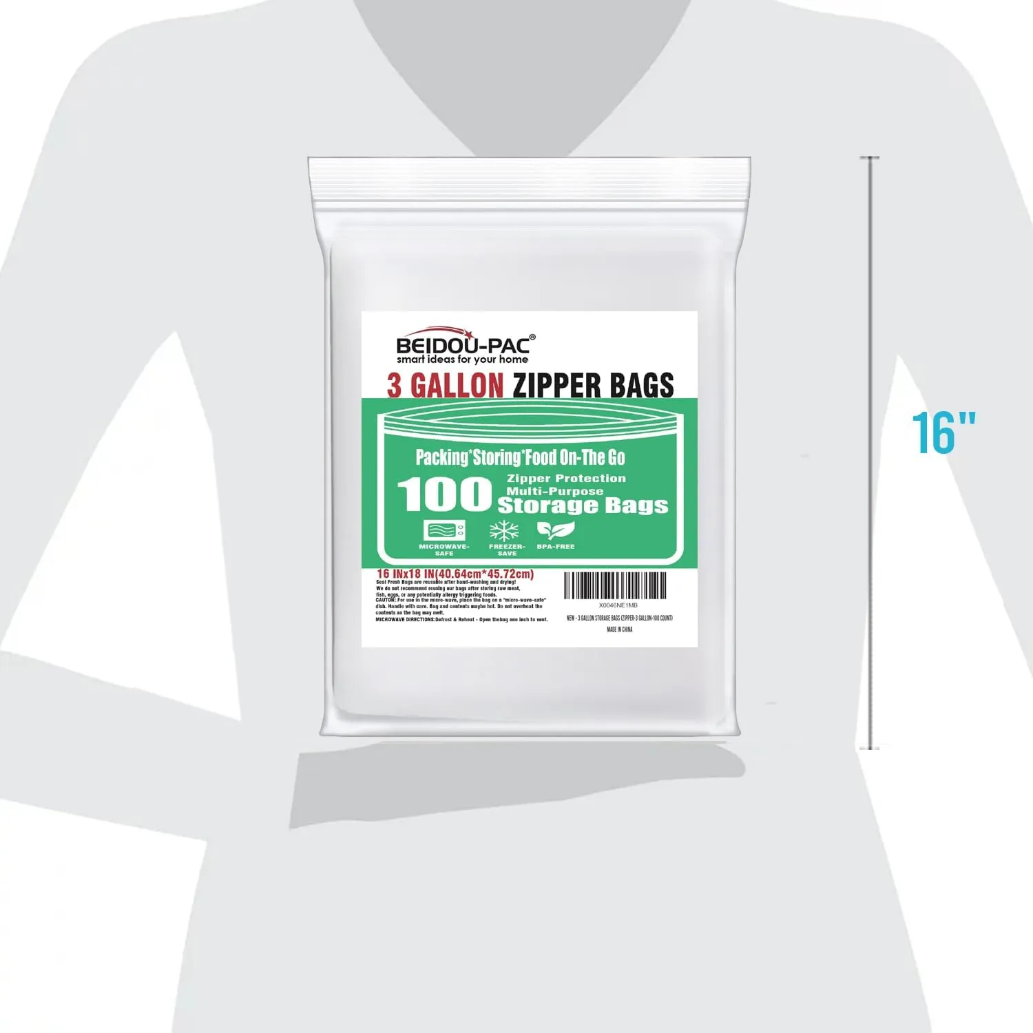 3 Gallon Large Plastic Bags with Zipper Top, | 100 Count | 2 Mil | 16" x 18" | Heavy-Duty Reusable Clear Freezer Storage Bags
