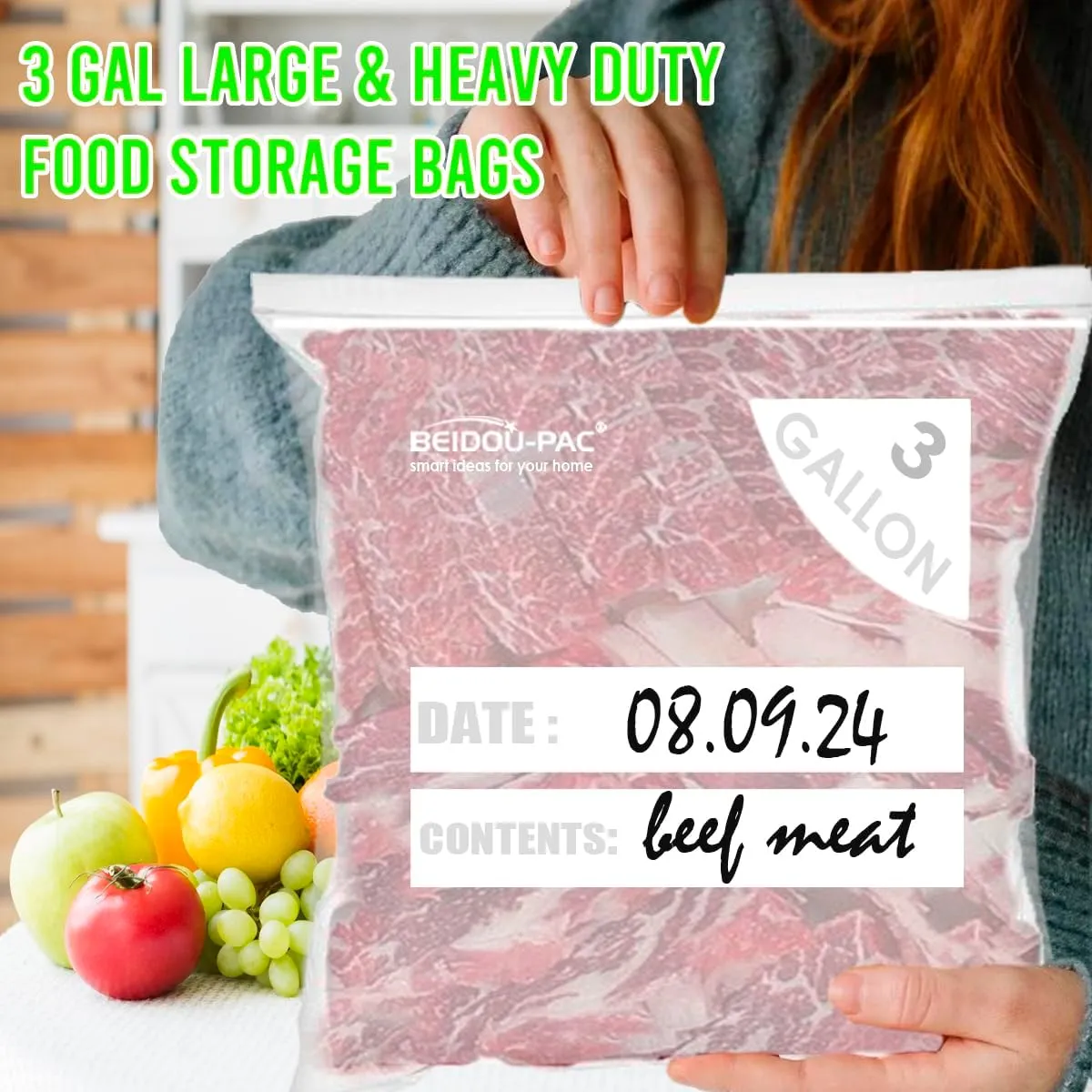 3 Gallon Large Plastic Bags with Zipper Top, | 100 Count | 2 Mil | 16" x 18" | Heavy-Duty Reusable Clear Freezer Storage Bags