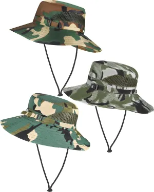 3 Pcs Sun Hat for Kids Safari Camo Hat Fishing Hats for Kids Boys Bucket Hat UV Sun Protection Packable with Chin Strap for 7-14 Years Old Toddler Girls Camping Picnic Travel Beach Summer Outdoor