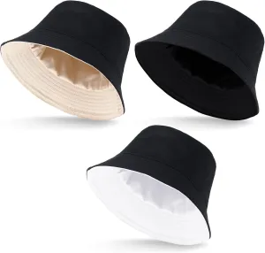 3 Pcs XXL Bucket Hat for Men Big Head Reversible Oversize Fisherman Hats Summer Beach Cap for Women Men(Black Khaki White)