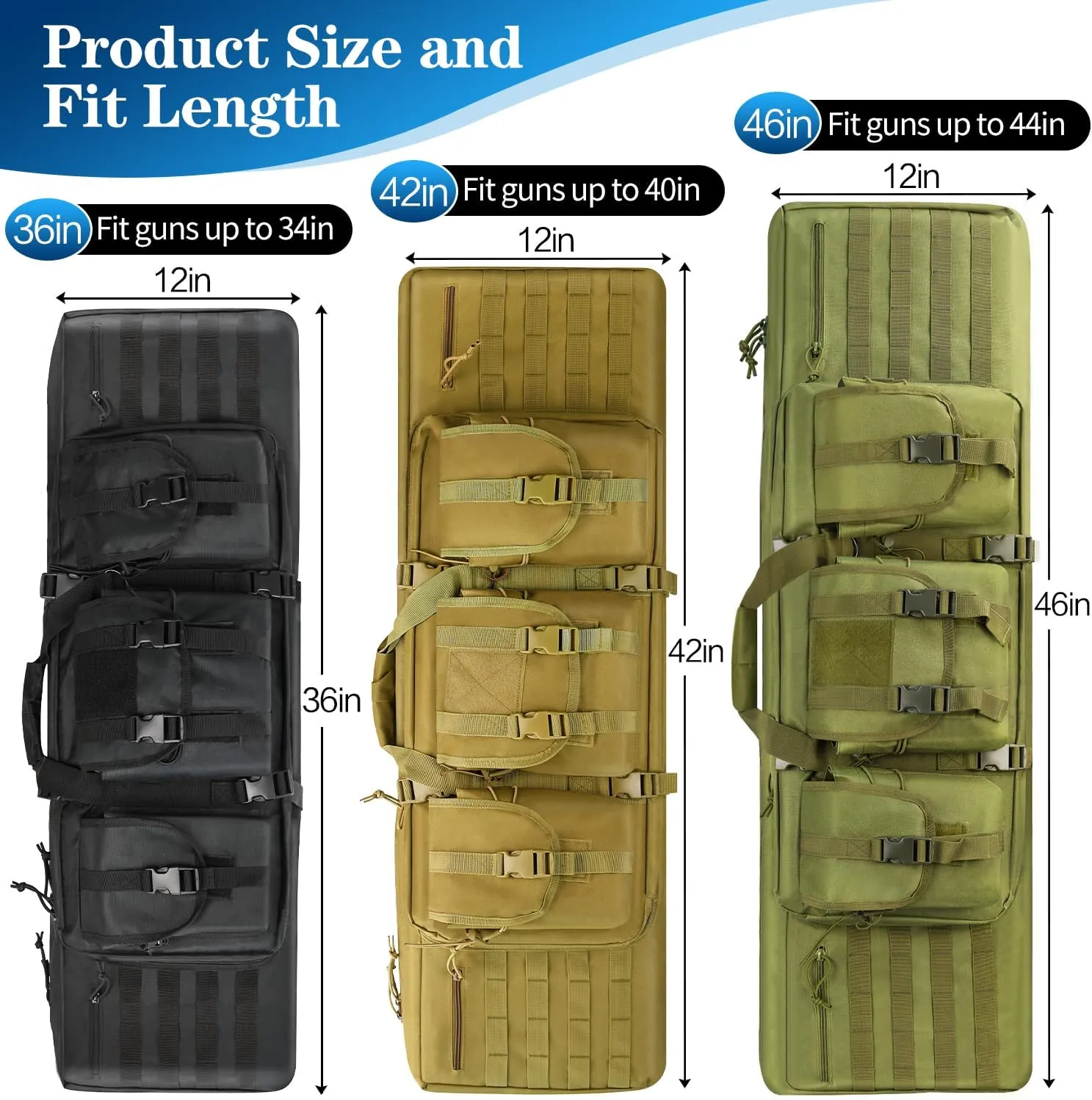 36/42/46in Double Rifle Case, Tactical Long Rifle Backpack, Portable Shotgun Case for Firearm Storage and Transportation, Suitable for Outdoor Hunting Shooting