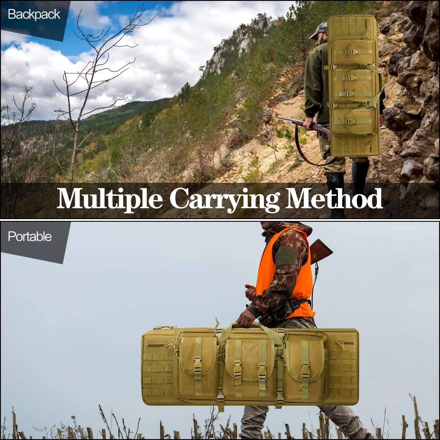 36/42/46in Double Rifle Case, Tactical Long Rifle Backpack, Portable Shotgun Case for Firearm Storage and Transportation, Suitable for Outdoor Hunting Shooting