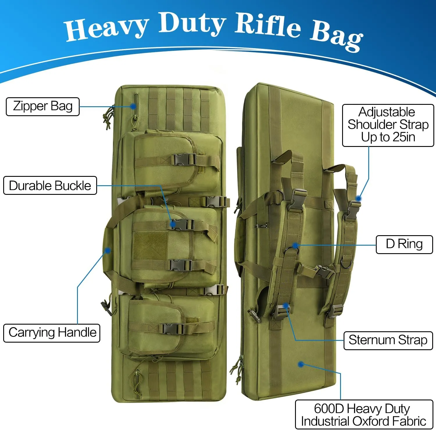 36/42/46in Double Rifle Case, Tactical Long Rifle Backpack, Portable Shotgun Case for Firearm Storage and Transportation, Suitable for Outdoor Hunting Shooting