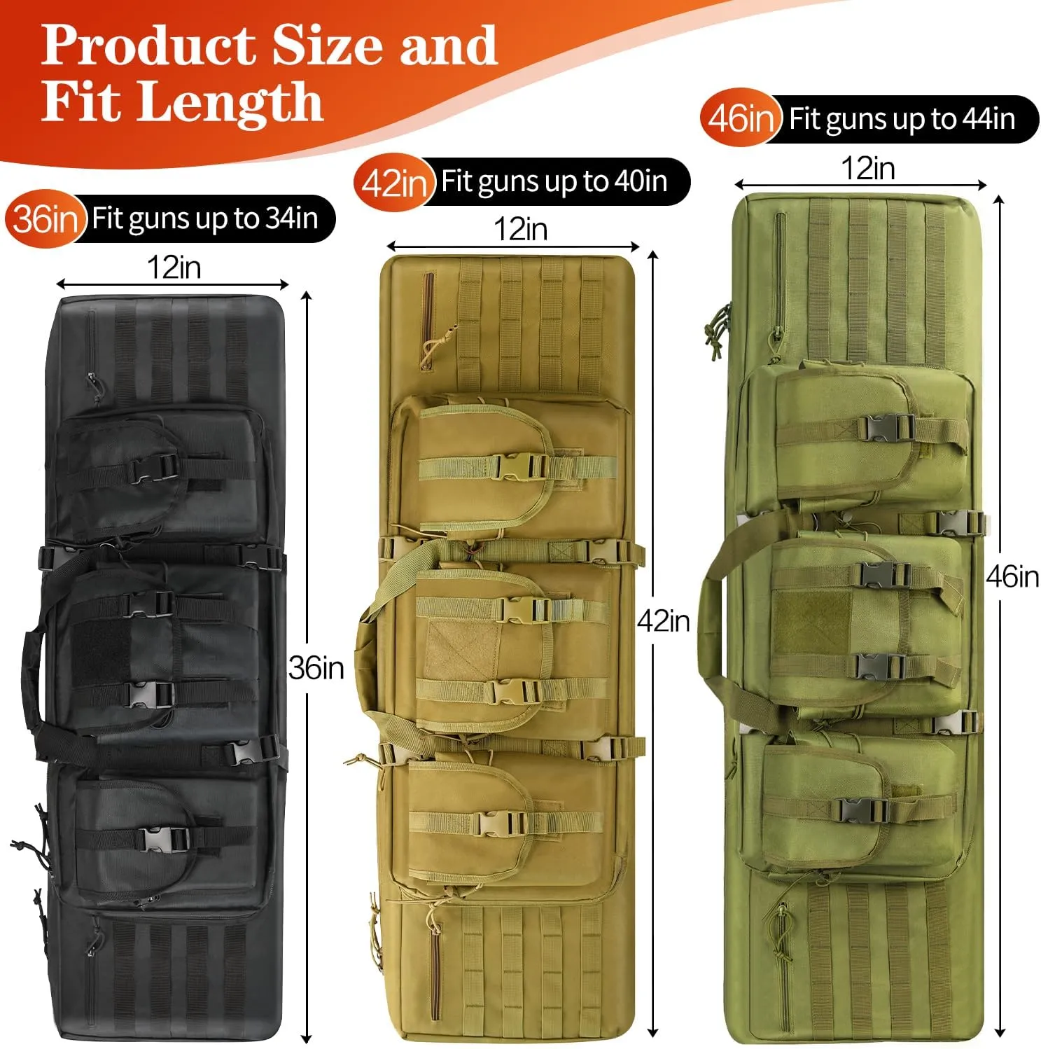 36/42/46in Double Rifle Case, Tactical Long Rifle Backpack, Portable Shotgun Case for Firearm Storage and Transportation, Suitable for Outdoor Hunting Shooting