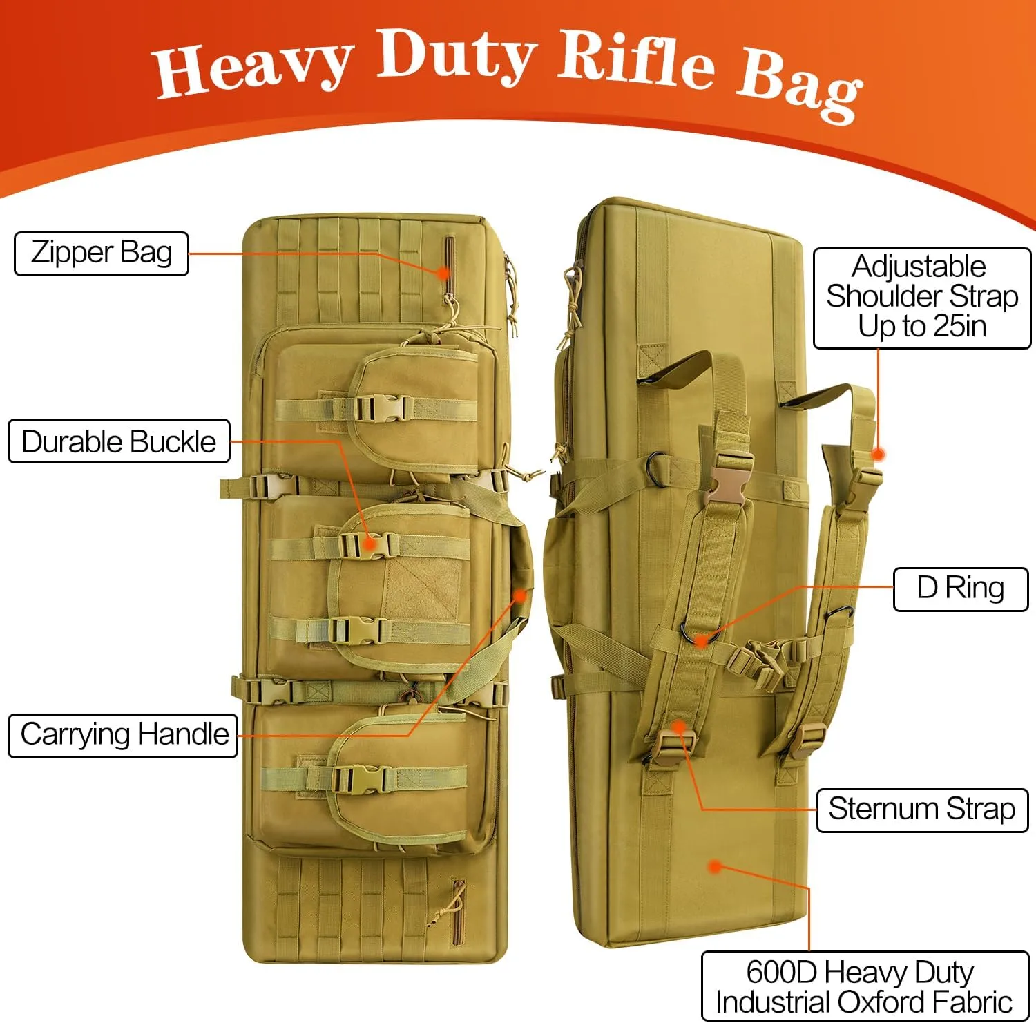 36/42/46in Double Rifle Case, Tactical Long Rifle Backpack, Portable Shotgun Case for Firearm Storage and Transportation, Suitable for Outdoor Hunting Shooting
