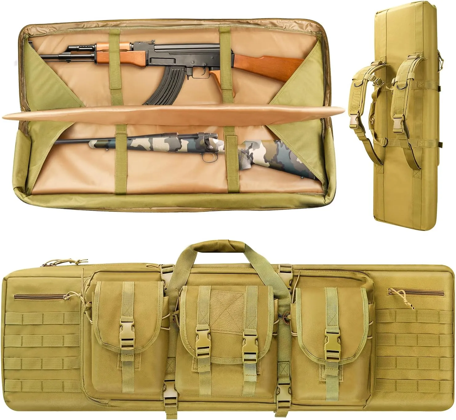 36/42/46in Double Rifle Case, Tactical Long Rifle Backpack, Portable Shotgun Case for Firearm Storage and Transportation, Suitable for Outdoor Hunting Shooting