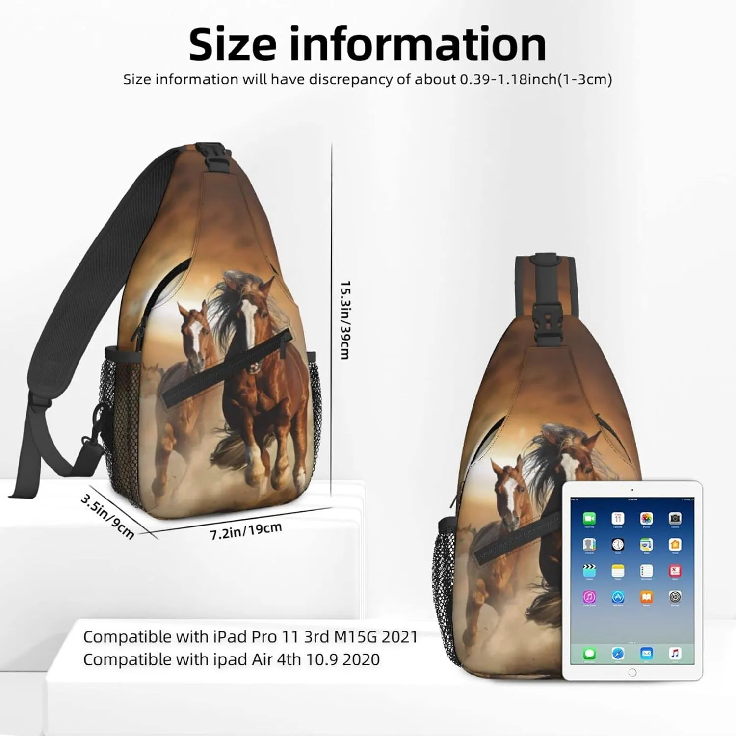 3d Animal Horses Crossbody Bags for Women Trendy Sling Backpack Men Chest Shoulder Bag Gym Cycling Travel Hiking Daypack
