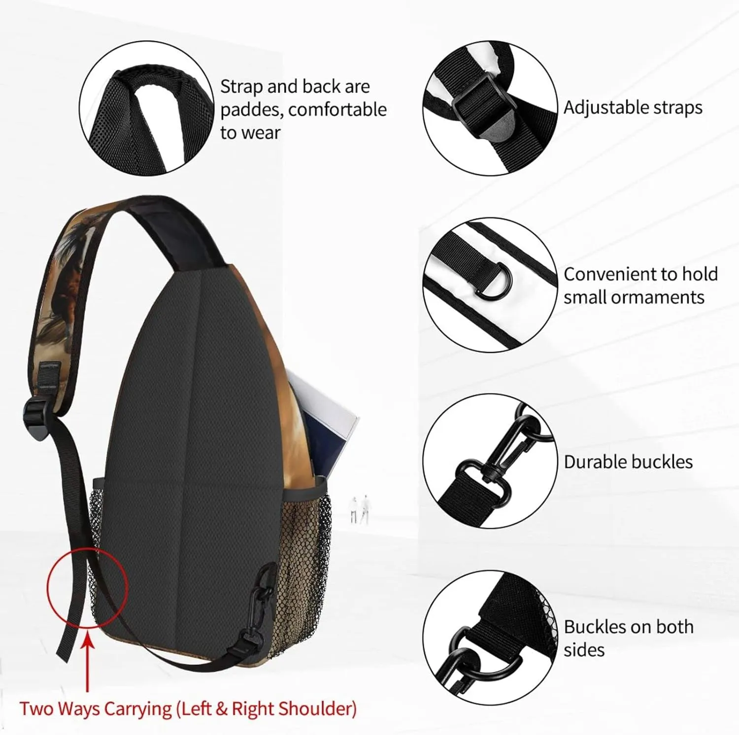 3d Animal Horses Crossbody Bags for Women Trendy Sling Backpack Men Chest Shoulder Bag Gym Cycling Travel Hiking Daypack