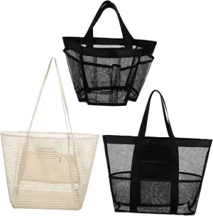 3pcs Beach Bag Woven Vacation Handbags Extra Large Beach Tote Bag Woman Gear Travel Tote Bags Swimmer Sand Necessities Pool Mesh Swim Bag Women Swimsuit Bag Mesh Tote Bag Nylon