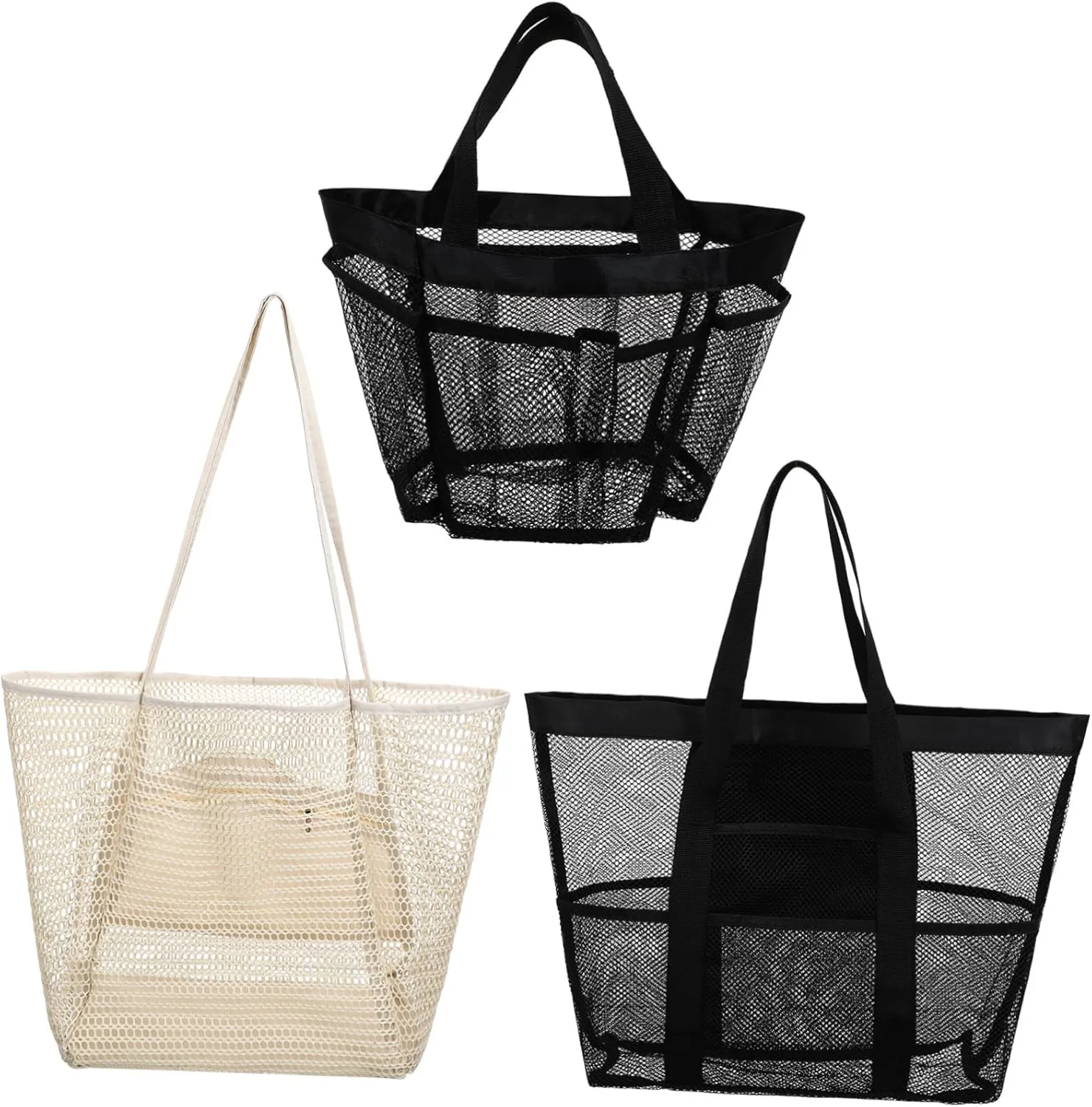 3pcs Beach Bag Woven Vacation Handbags Extra Large Beach Tote Bag Woman Gear Travel Tote Bags Swimmer Sand Necessities Pool Mesh Swim Bag Women Swimsuit Bag Mesh Tote Bag Nylon
