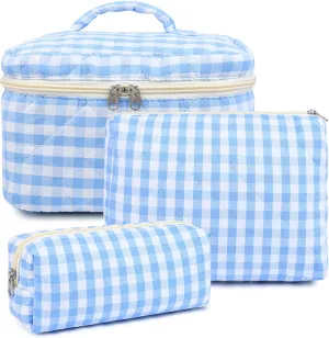 3PCS Makeup Bag Quilted Makeup Bags Set Cute Large Cosmetic Bag for Women Girls Coquette Aesthetic Toiletry Bag Travel Make Up Organizer Skincare Bag
