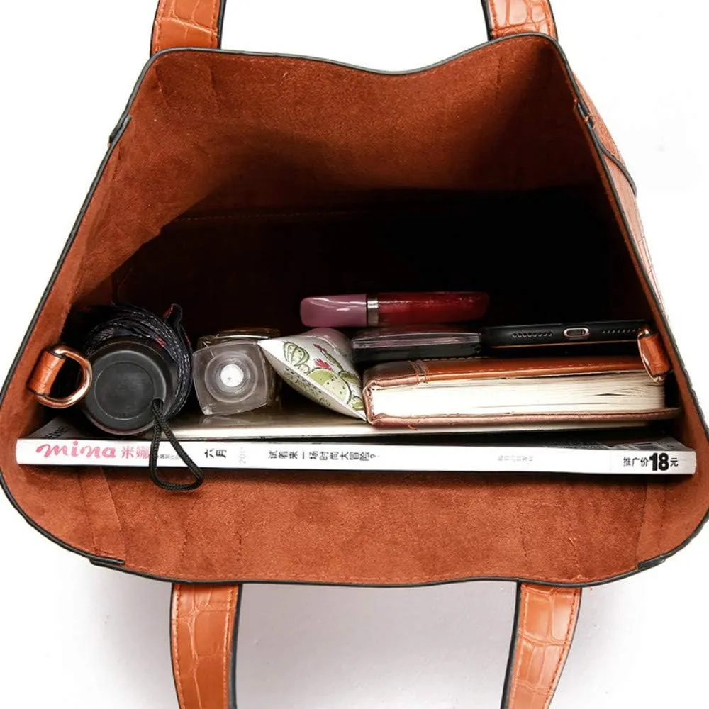 3pcs/set Handbag Crocodile Solid Color Female Shoulder Bag Package Handbag Card Holder