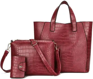3pcs/set Handbag Crocodile Solid Color Female Shoulder Bag Package Handbag Card Holder