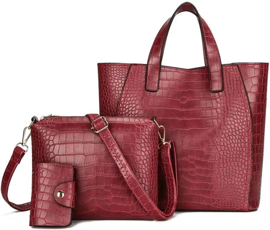 3pcs/set Handbag Crocodile Solid Color Female Shoulder Bag Package Handbag Card Holder