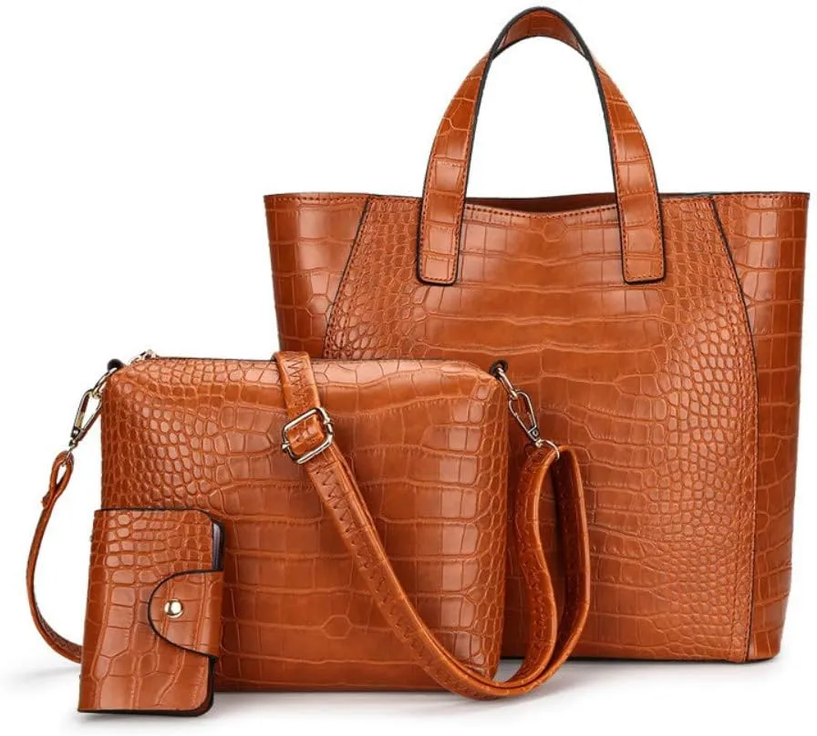 3pcs/set Handbag Crocodile Solid Color Female Shoulder Bag Package Handbag Card Holder